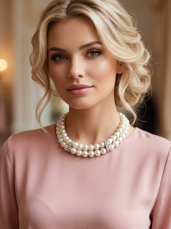 Fashion Jewelry Jewelry - Beautiful & Elegant Double-strand Faux Pearl Necklace w/Rhinestone Spacers NWOT